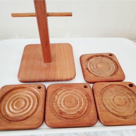 Coasters with caddy farmhouse decor teak - Picture 3 of 8